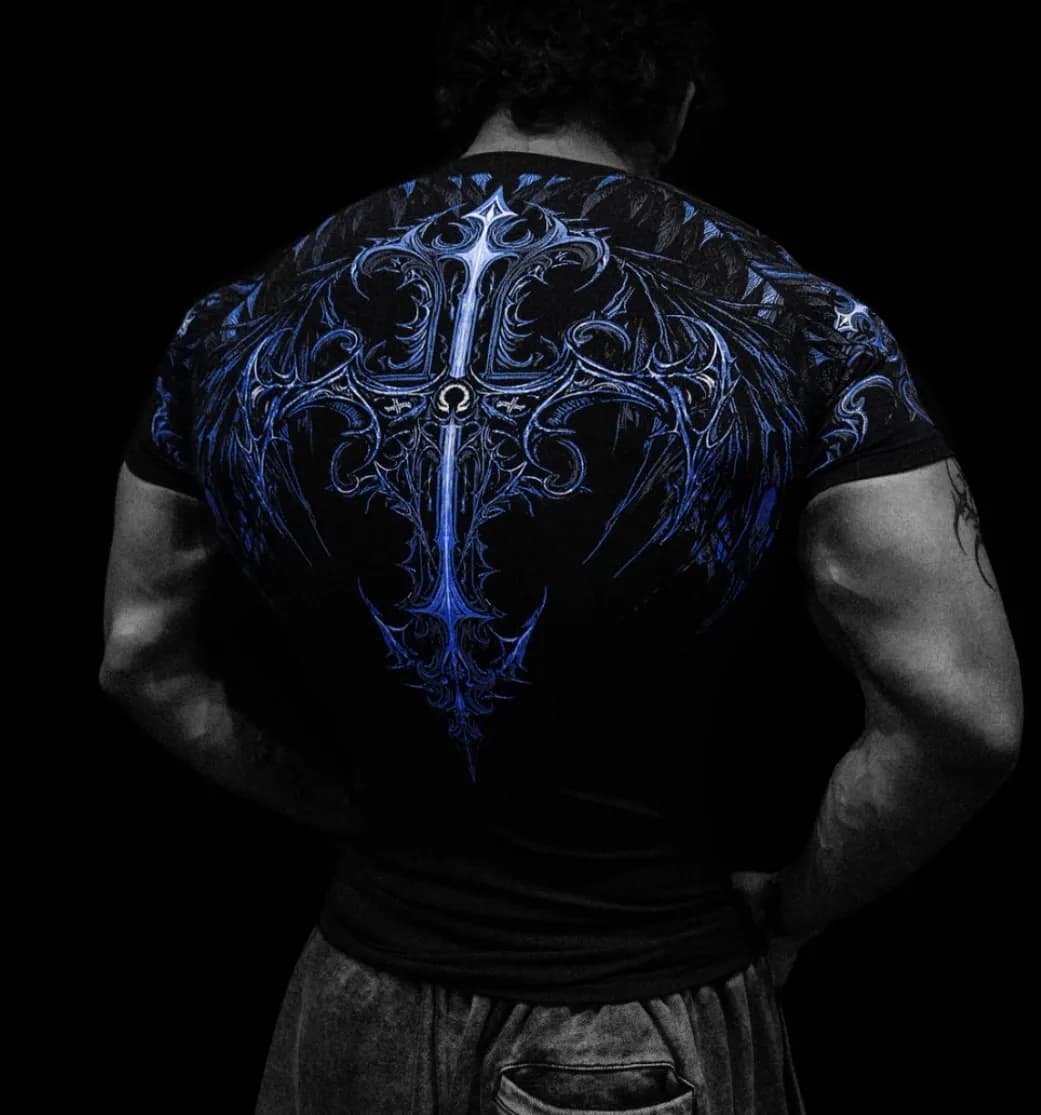Manga corta gotica negro con azul calidad premiun
