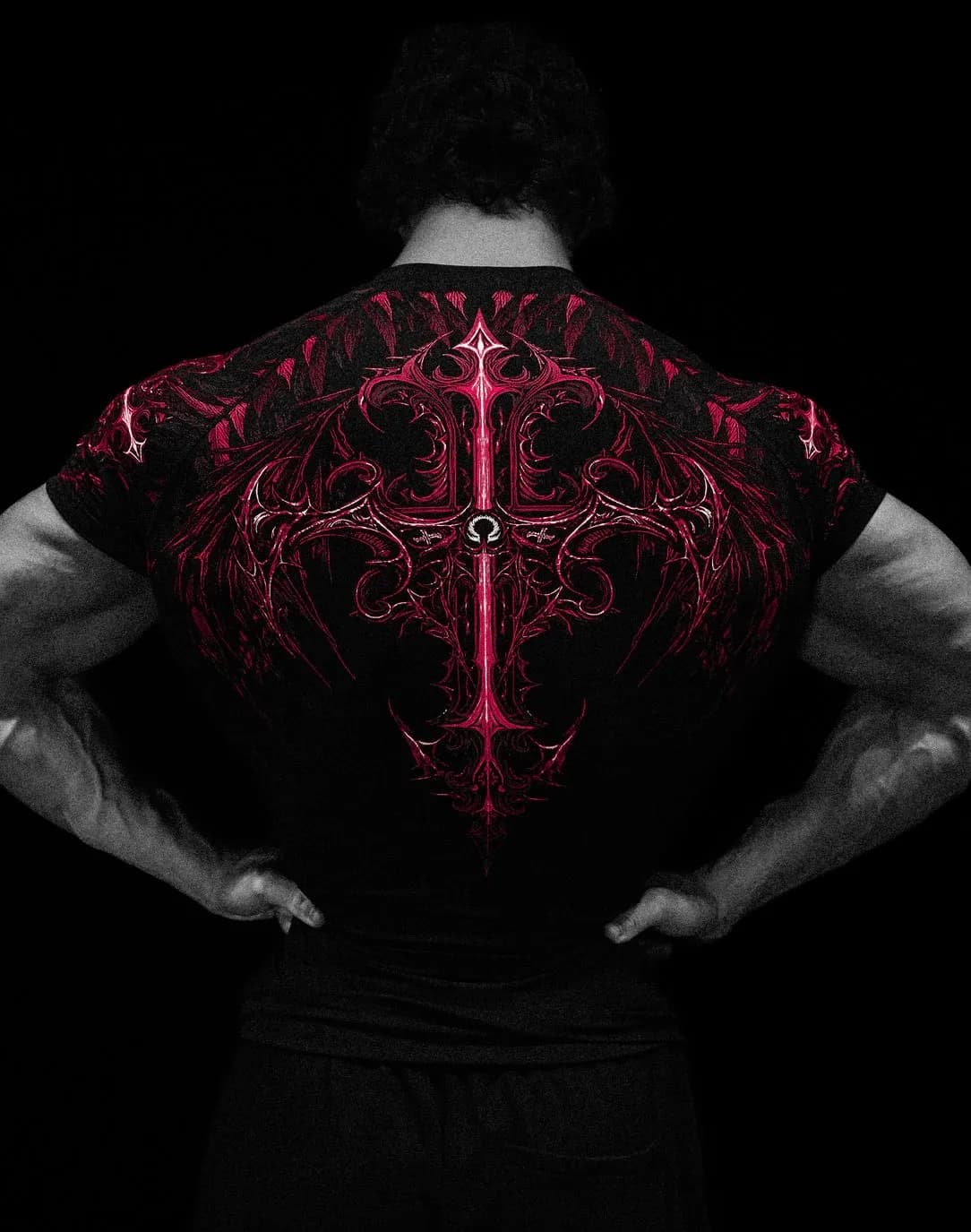 Manga corta gotica negro con rojo intenso calidad premiun